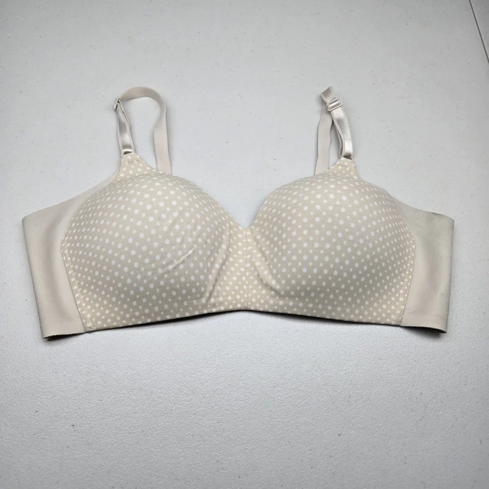 Warners Women Bra 40C Beige Polka Dot T Shirt Wireless Strap READ